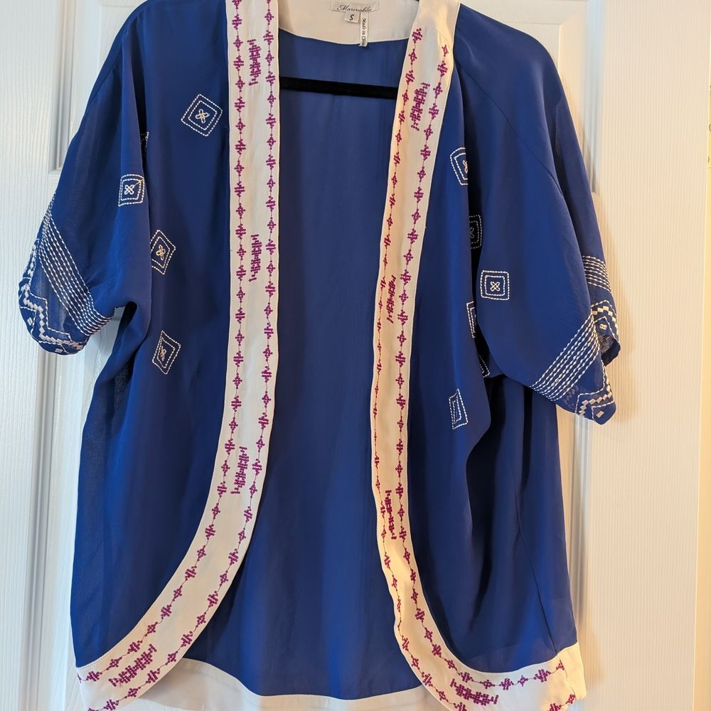 Marineblu Blue and Cream Boho Embroidered Kimono